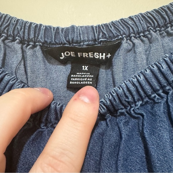 Women’s Joe Fresh Business Casual Blue Denim-Like Short Sleeve Blouse Size 1X - Picture 6 of 14